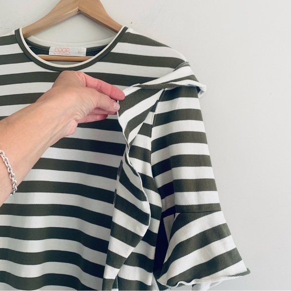 COOP by Frelise Cooper Khaki White Stripe Knee Length T Shirt Dress Women's SM - Picture 7 of 16